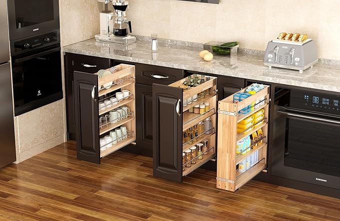 OCG 4-Tier Pull Out Kitchen Cabinet Spice Rack Holder Shelves (5" W x 22" D), spice organization for cabinet Storage Organization, pull out spice racks for inside cabinets
