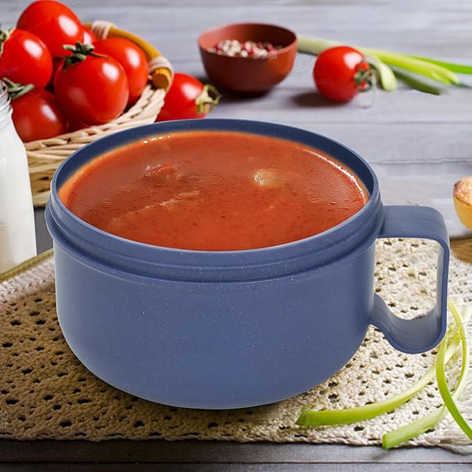 Microwave Ramen Bowl with Lid and Handle for Dorm Essentials,Microwave Soup Mugs Set of 2 for Soup and Instant Noodles,Oatmeal, Gumbo, Salad, BPA Free (Blue Red)