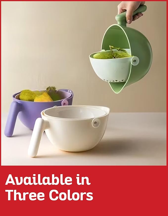 Multi Functional Draining Basket – Double Layer Colander & Bowl for, Fruits & Vegetables – Durable BPA-Free, Dishwasher Safe (Avocado Green)