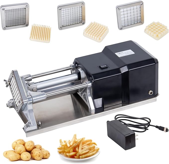 Electric Commercial French Fry Cutter Machine With 3 Size Stainless Steel Replaceable Blades Professional Potato Chipper Blades Dicer For Potatoes And Vegetables