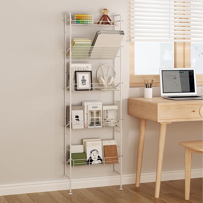 bukfen Behind The Door Organizers,5-Tier Narrow Bathroom Kitchen Shelf,Kitchen Corner Shelf Stand,Wall Storage,Spice Racks,Book Shelf,Behind The Door Storage,Multi Functional Shelf for Home,1 Pack