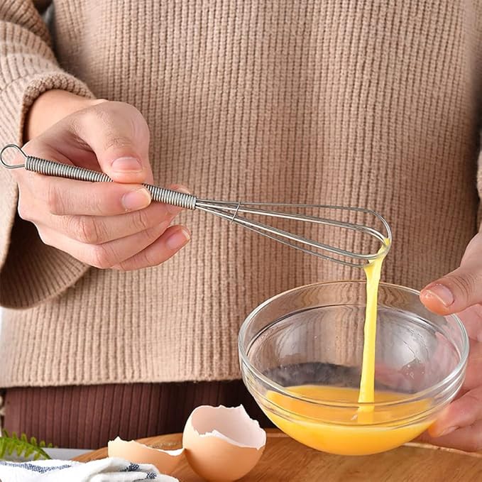 2pcs Whisks Stainless Steel Mini Wire Whisks Set of 2 Portable Stainless Steel Kitchen Tiny Whisk Egg Beater with Thick Wire for Cooking Blending Whiping Beating Stirring