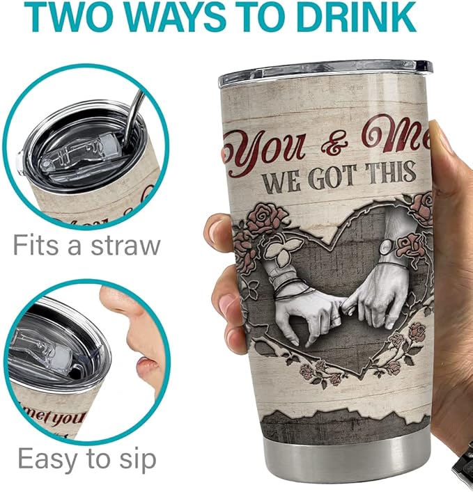 SANDJEST You And Me We Got This Tumbler Engraved Drawing Tumblers 20oz Stainless Steel Insulated Travel Mug Christmas Birthday Valentine Gift for Wife Husband Boyfriend Girlfriend