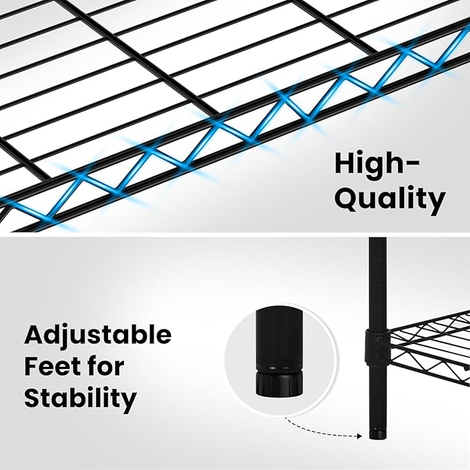 4-Shelf Metal Shelving Rack 36" L x 14" D x 54" H Garage Storage Shelves NSF Adjustable Wire Shelves Organizer for Kitchen Closet Basement, Each Shelf Can Hold 250LBS, Black