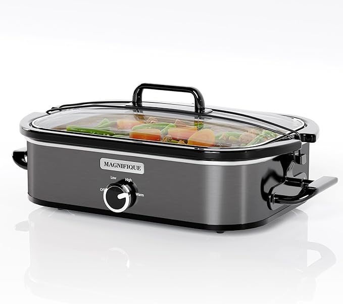 [NEW] MAGNIFIQUE 4-Quart Slow Cooker with Casserole Manual Warm Setting - Perfect Kitchen Small Appliance for Family Dinners, Dishwasher Safe Crock, Stainless Stee