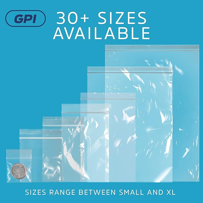 GPI - 2 Gallon Zip Bags, 13" x 15" Large Reclosable Lock Zip Bags, Clear Plastic Zipper Storage Bags with Zip Top Lock for Freezer, Clothing, Food, Documents & Supplies - 500 Count