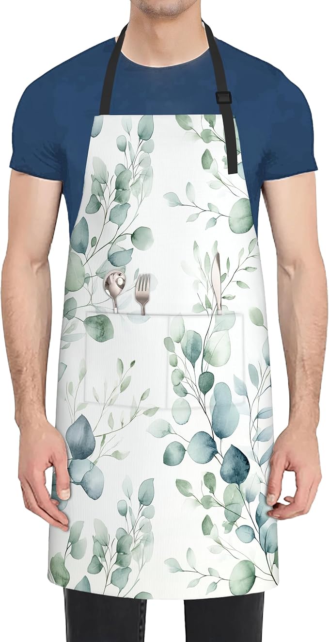 Cooking Apron for Women and Men,Adjustable Chef Bib Apron with 2 Pockets, Water and Oil Resistant for Kitchen Use