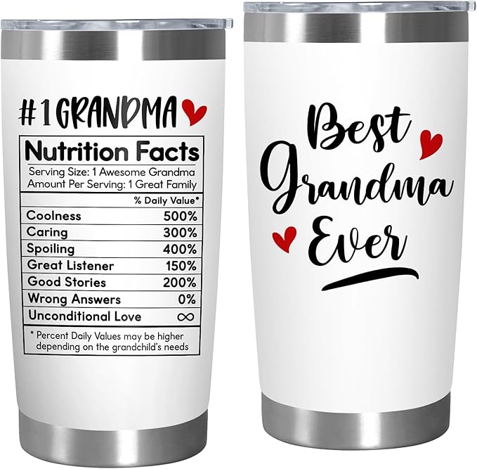 TEEZWONDER Christmas Birthday Gifts for Grandma from Granddaughter Grandson - Stainless Steel Insulated Coffee Tumbler with Lid 20 oz - Grandma Gifts for Women, Nana Gift Ideas, Gigi Gift for Women