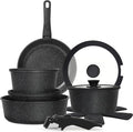 15PCS Pots and Pans Set Non Stick, Kitchen Cookware Sets with Detachable Handle, Ceramic Cookware Sets, Non Stick RV Cookware Cooking Set, Dishwasher ＆ Oven Safe, PFOA Free, Black