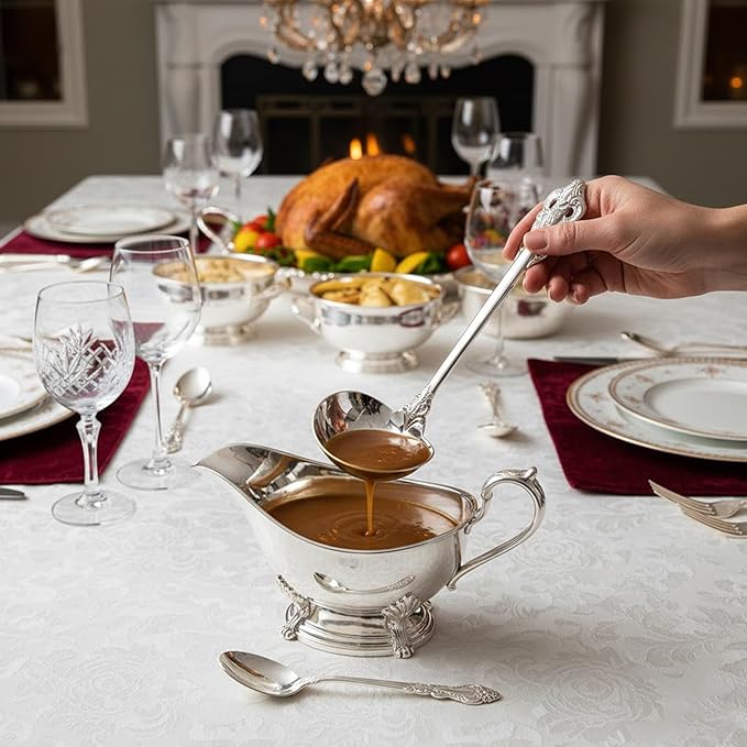 KEAWELL Premium 7.5 inch Luxury Gravy Ladle, 18/10 Stainless Steel, Small Gravy Spoon for Home. Solid and Sturdy, Dishwasher Safe. (2, Silver)
