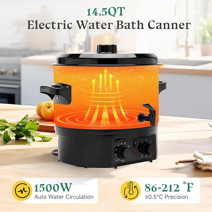Electric Water Bath Canner 14.5QT, 1500W Electric Canning Pot for Home Canning, Preserving Jars, Slow Cooking & More - Adjustable Temp & Timer, Safe & Easy-to-Use Electric Canner for Beginners & Pros