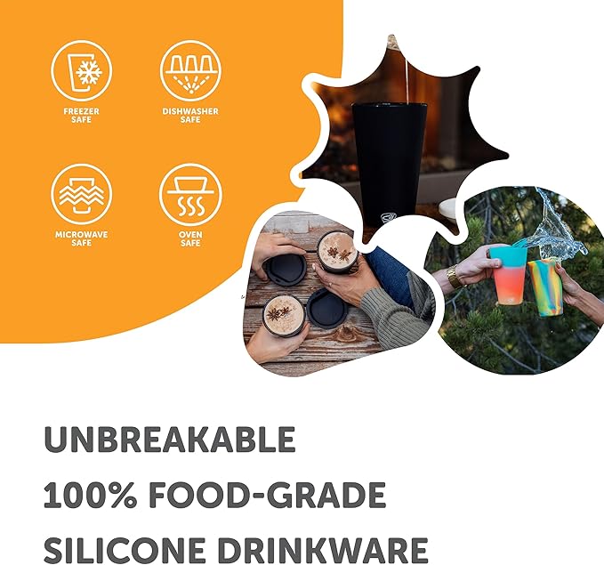 Silipint 16oz Silicone Pint Glass – Unbreakable BPA-Free Reusable Silicone Drinking Cup – Flexible Dishwasher Microwave & Freezer Safe – Stemless Glass for Water Coffee Smoothies (Smoke)