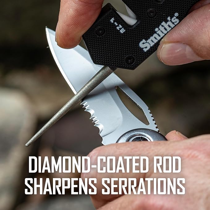Smith’s Pocket Pal Tactical Knife Sharpener - 2 Stage Sharpener & Diamond Sharpening Rod - Pocket Clip - Outdoor Hunting Knife & Hook Sharpener - Compact & Lightweight