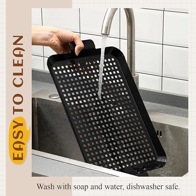 3 Pack Grill Topper Pans for Outdoor Grill Stainless Steel Nonstick Grilling Baskets with Holes and Handles Heavy Duty Perforated Grilling Tray Barbecue Accessories for Vegetable, 2 Size