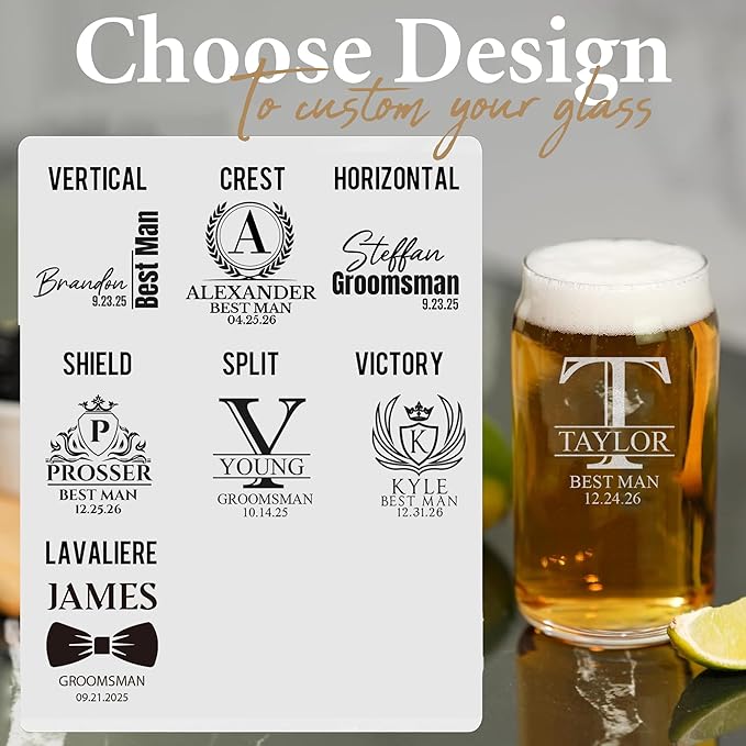 Personalized Groomsmen Gift, 16oz Beer Can Glasses - Best Man Beer Glasses, Custom Drinkware with Etched Name, Engraved Gifts for Wedding Favors, Best Man Proposal Gifts, Bachelor Party