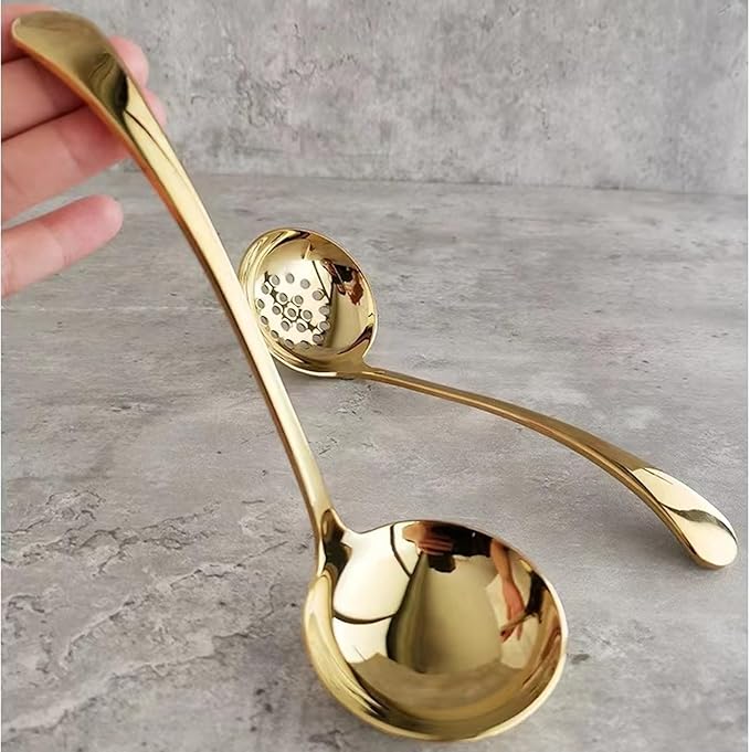 Gravy Ladle, Sauce Ladle,18/10 Stainless Steel, 7.9 inch, Gold, Dishwasher Safe, Set of 2