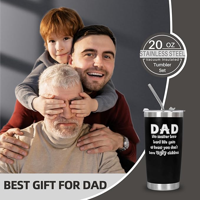Father's Day Gift Best Dad Ever Tumbler, Birthday Gifts for Dad From Daughter Son Gifts Present for Dad Men Husband Uncle-20 OZ Coffee Tumbler
