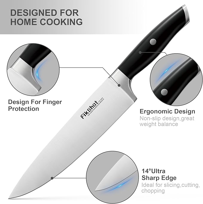 Knife Block Set, FIKSHOT Kitchen Knife Sets, High Carbon Stainless Steel Full Tang Knife set, Razor-Sharp Blade Rust Resistant, Professional Chef's Knife for Home Cooking (BLACK)