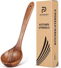 Wooden Soup Spoon for Cooking, Teak Acacia Soup Ladle, Non-Toxic Natural Wood Serving Spoon for Gravy Sauce Porridge, Long Handle Deep Scooper Server Utensil, No-Scratch Cookware Surface,10.6″