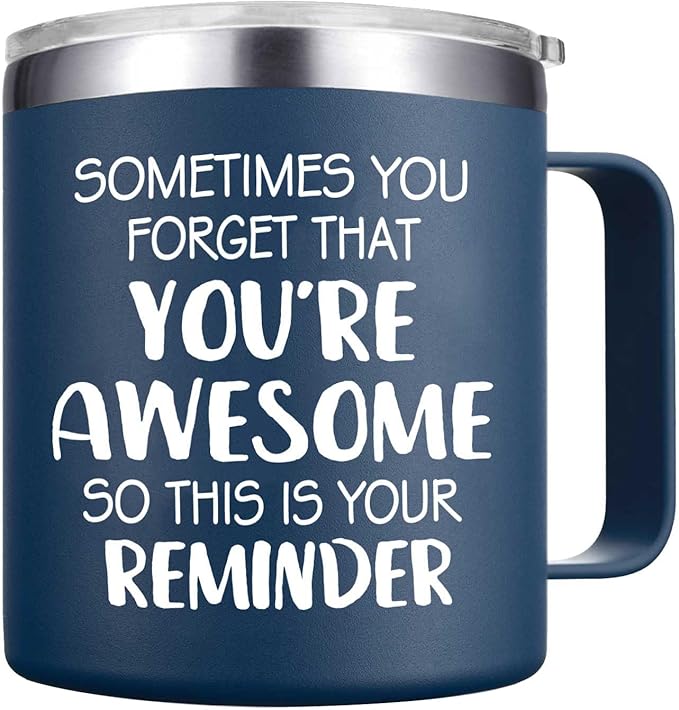 Christmas Gifts for Men - Sometimes You Forget You're Awesome Mug, Inspirational Birthday & Holiday Presents for Men, Him, Dad, Guy - 14Oz Navy Blue