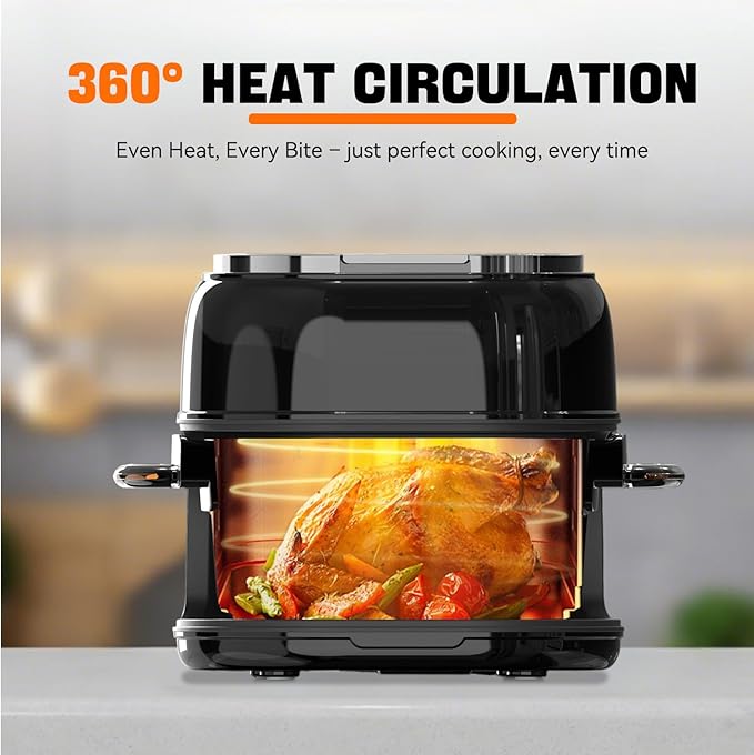 6QT All-Glass Air Fryer with 360° View - 8-in-1 Functions (Fries/Wings/Fish/Shrimp), Presets, Digital Touchscreen, Nonstick Basket, Dishwasher Safe, Extra-Long Design for Whole Fish & Asparagus