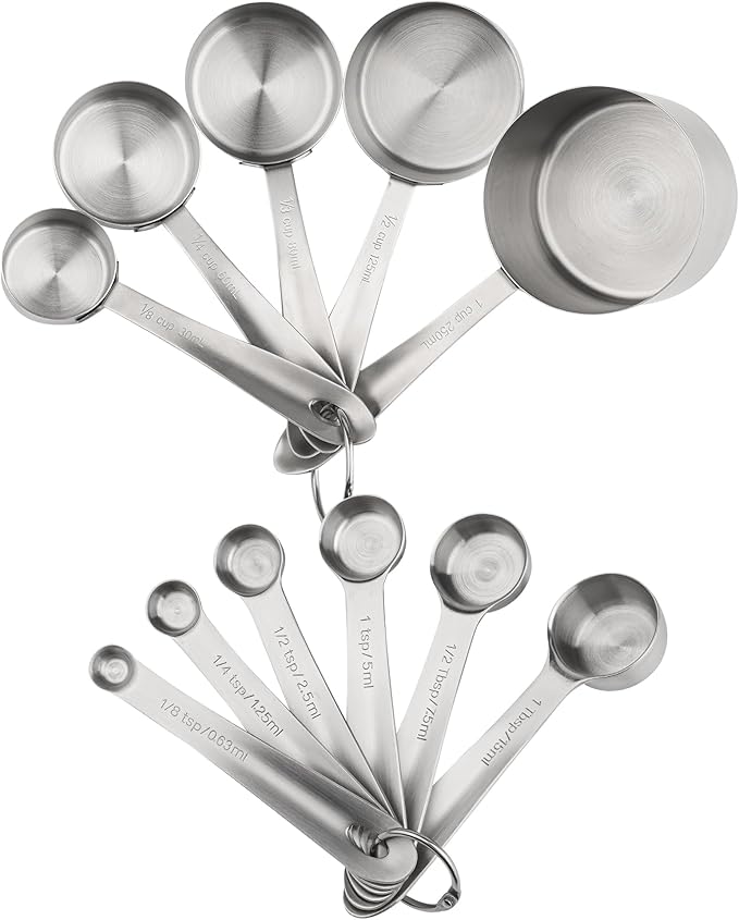 Measuring Cups and Spoons Set, 18/8 Stainless Steel Measuring Cups and Spoons Set, 5 Metal Measuring cup & 6 Baking Measuring Spoon, Imperial & Metric Measure Cup and Spoon Set 11