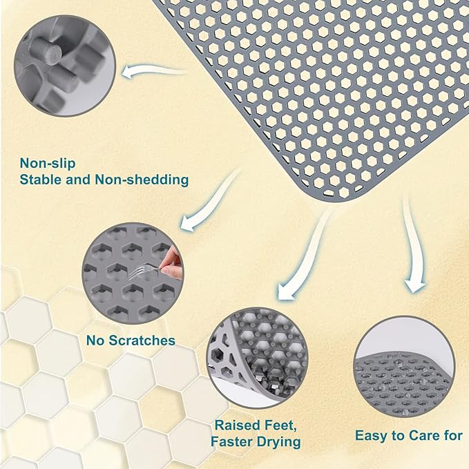 Silicone Sink Mat, 26'' x 14'' Protectors for Kitchen Sink with Center Drain, Kitchen Protector Accessory, Non-Slip Grid Mat for Bottom of Farmhouse Porcelain Stainless Steel(Center Hole)