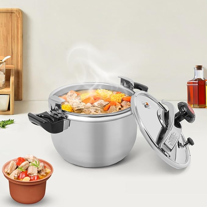 Stainless Steel Pressure Cooker Large Capacity Pressure Stewing Pot 8.7 PSI Pressure Cooker, Gas/Induction/Electric Stove Compatible, Easy Opening, Household & Commercial(11L)