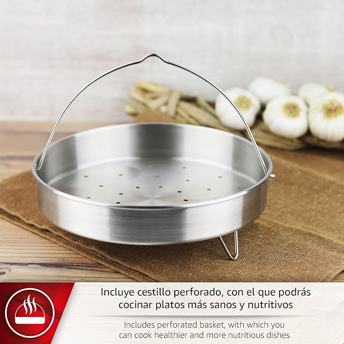MAGEFESA DYNAMIC 6.3-Quart Fast Pressure Cooker Pack + Steam Basket, 18/10 Stainless Steel, Energy Efficient, Suitable for All Stovetops Including Induction