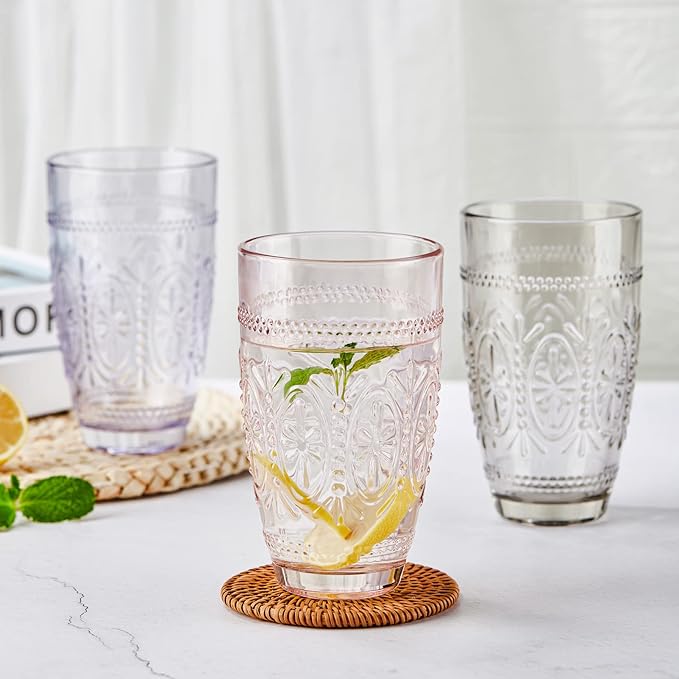 CREATIVELAND Drinking Glasses,Water Drinking Glass (Pink, 15.5)