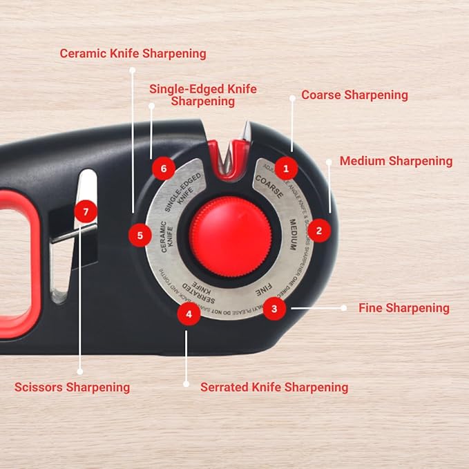 Caliber Gourmet Premium Knife and Scissor Sharpener 7-in-1, Enhance Kitchen Efficiency and Safety, Professional Sharpening Tool, Precision Edge Coarse, Fine Sharpeners Sharpening System and More, Easy