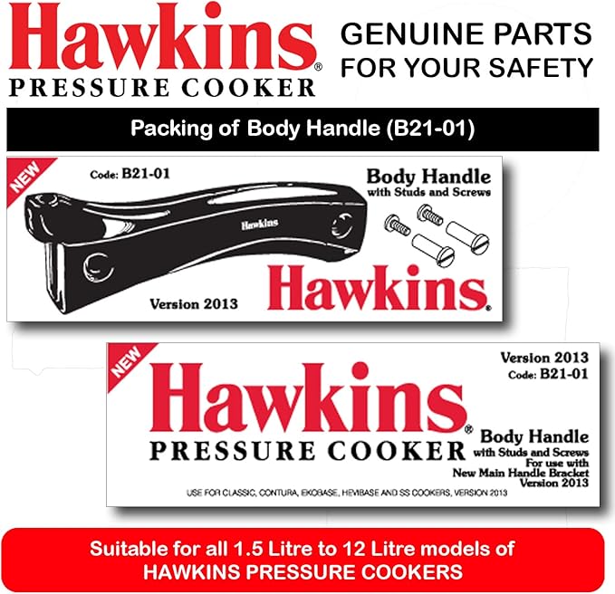 Hawkins Body Handle Pair With Stud And Screw For 1.5 Litre To 12 Litre Hawkins Pressure Cookers Stainless Steel Pressure Cookers (BP BH95), Black, Standard, Lever