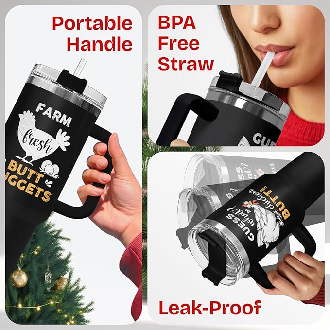 34HD 40oz Funny Halloween Cat Tumbler with Handle – Black Cat Gift, Holiday Travel Mug with Lid & Straw