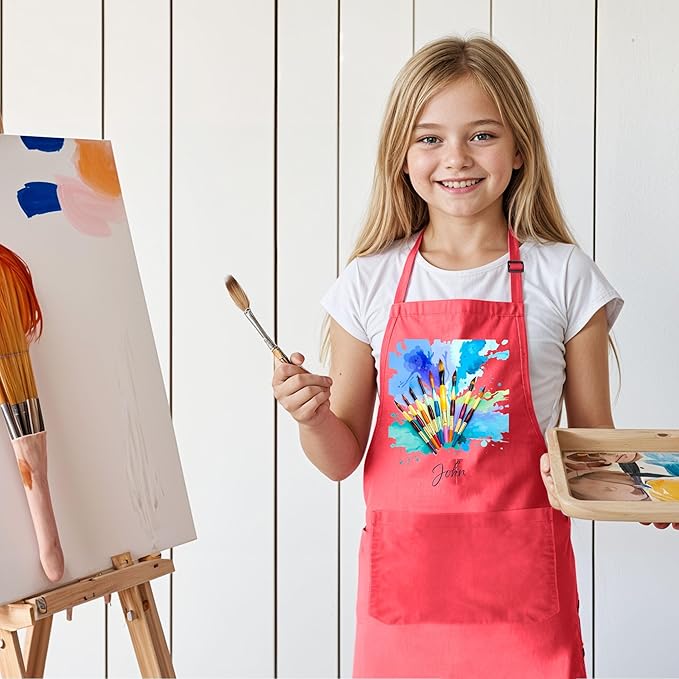 Personalized Kids Apron with Custom Name, Artist Apron For Painting and Craft Crhsitmas Boys & Girls Stocking Stuffer