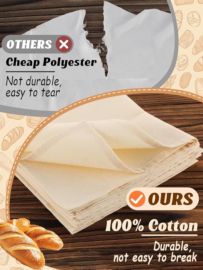 6pcs 100% cotton Tea Towels for Baking Sourdough - 14" x 18'' Unbleached Bread Basket Flour Sack Towels, Proofing Cover Cloth for Dough Raising, Bread Making Accessories Bakers Gift