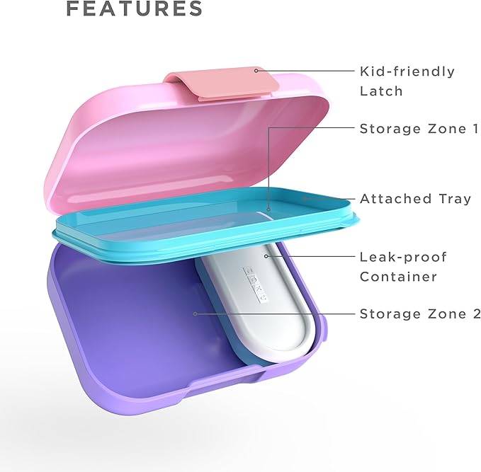 ZOKU - Mini Bento Box for Kids, Stackable, Lightweight, Leakproof, for Children, Kid Friendly Latch, Easy to Clean (Bento Jr) (Pink)