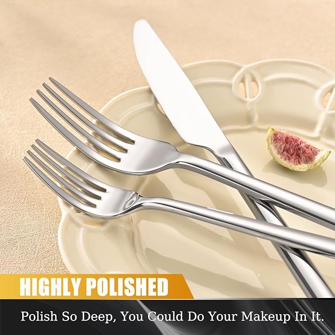 20-Piece Silverware Set, Heavy-Duty Stainless Steel Flatware Set for 4, Cutlery Set with Modern Round Handle, Mirror Polished Silverware for Home, Wedding, Restaurant, Dishwasher Safe