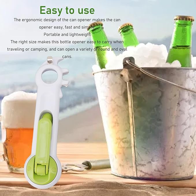 6 in 1 ABS Manual Multi Function Can Opener, Lightweight Portable Can Jar Opener for Drinks, Beer Bottles