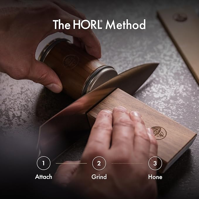 HORL 2 Walnut Rolling Knife Sharpener - Kitchen Knife Sharpener for Razor Sharp Edges Made in Germany - Easy Knife Sharpening Kit - Roller with Magnetic Holder with 15 & 20 Degrees