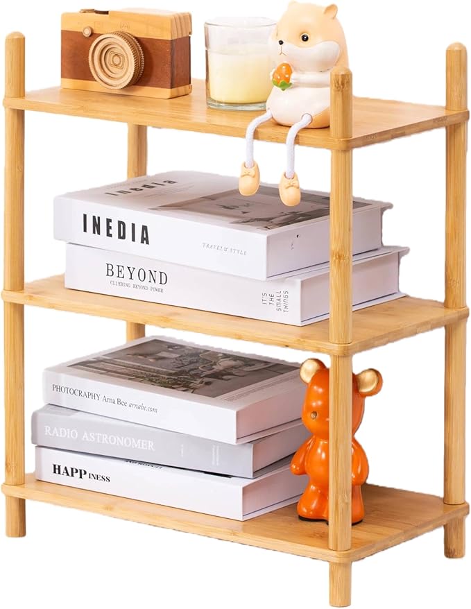 Expandable Bamboo Desktop Organizer Shelf Kitchen Cabinet and Counter Riser Display Shelf for Top of Desk Home Office Bathroom Coffee Table Display Stand- Useful Home & Housewarming Gift