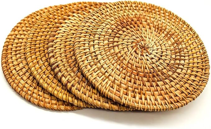 Trivets for Hot Dishes - Woven Rattan Trivets Hot Pads for Dinning Table,Kitchen Heat Resistant Straw Dish Coasters Placemats Pot Holder (7.08 Inch) …