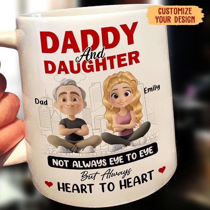 Wrappiness Dad And Daughter Personalized Coffee Mug - Not Always Eyes to Eyes But Always Heart to Heart, Thoughtful Gifts for Daughter from Dad, Mothers Day Birthday Gift from Father