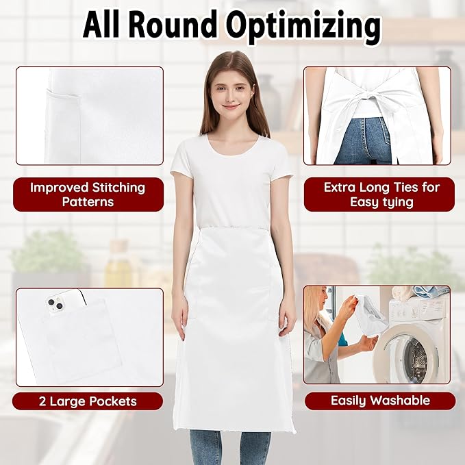 3 Pack Waist Apron with 3 Pockets, Unisex Black Waiter Aprons, Water Resistant Server Aprons for Restaurant Chef Bar