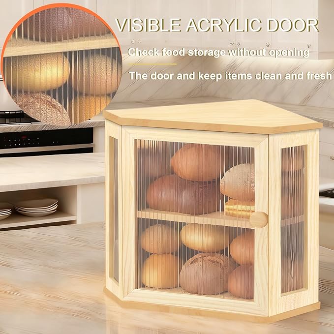 Corner Bread Box for Kitchen Countertop Two-Tier Large Capacity Bread Boxes Storage Container with Adjustable Height Countertop Bread Storage Bin