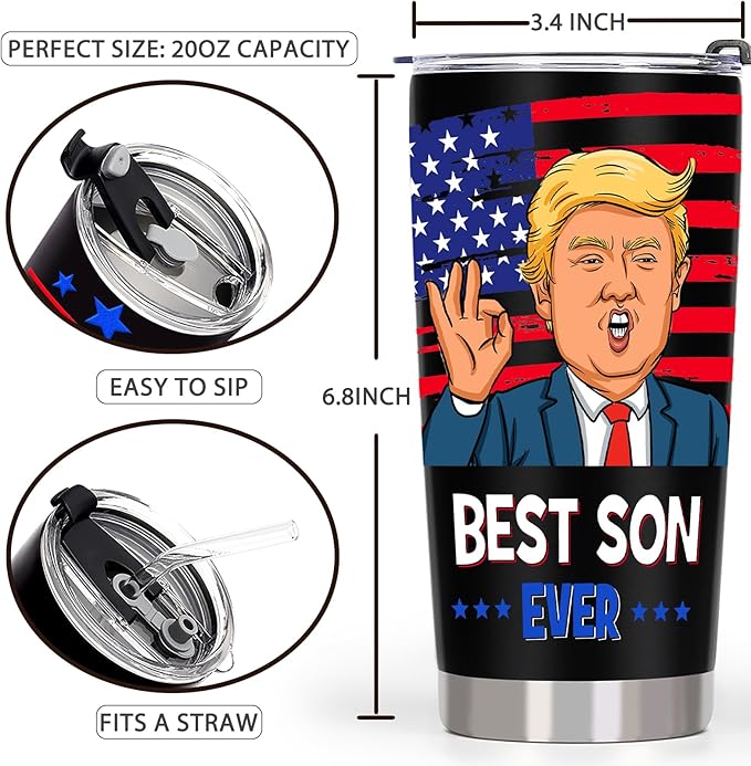 Gifts for Son from Mom Dad, Best Son Ever Gifts - Christmas Birthday Gift for Sons Adult, 20 OZ Sons Stainless Steel Insulated Travel Coffee Tumbler Cup