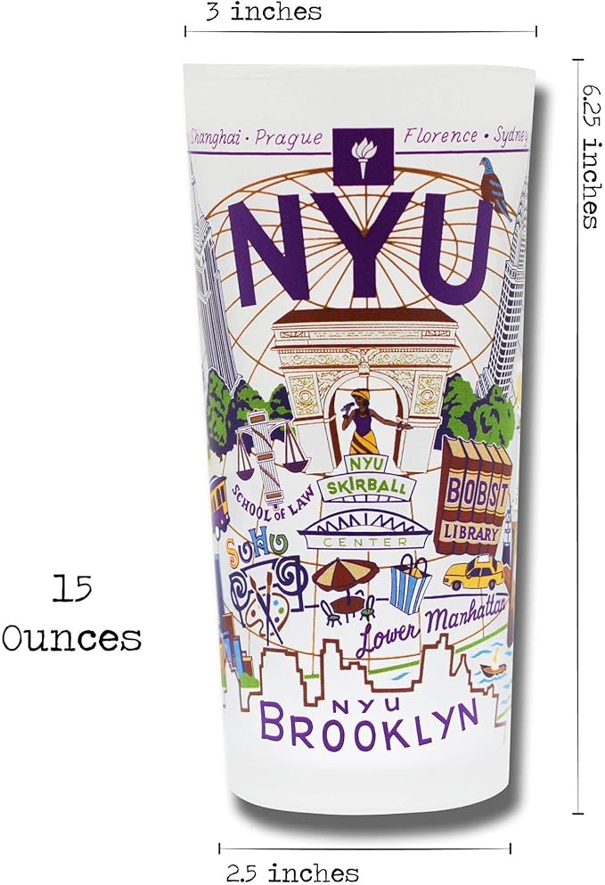 Catstudio Drinking Glass, New York University Glass Cup for Kitchen, 15oz Dishwasher Safe Tumbler for NYU Alumni