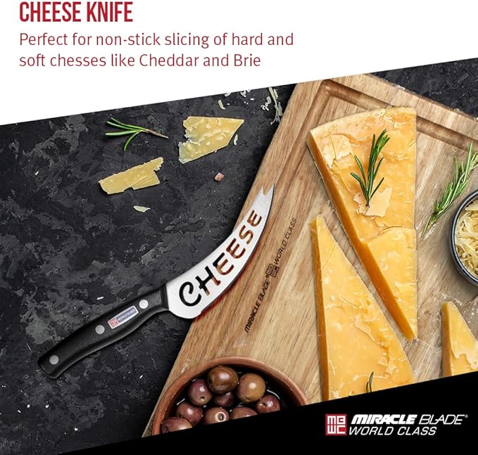 Miracle Blade World Class 4 Piece Professional Entertainment Charcuterie Knife Set with Acacia Wood Board