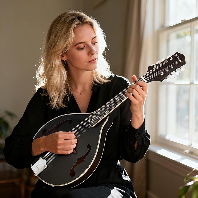Mandolin Instrument A Style, Acoustic Mandolins Instrument Kit 8 String with Tuner Strap Gig Bag Chord Chart for Professional Beginners Adults Teens Youth Kid(A Style Acoustic Black, 8 String)
