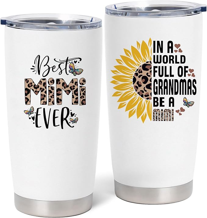 Mimi Christmas Gifts, Mimi Gifts for Grandma, Birthday Gift for Grandma from Grandkids, 20 oz Stainless Steel Tumbler With Lid & Straw