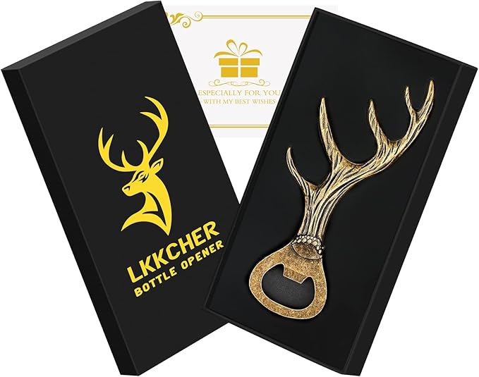 LKKCHER Deer Antler Beer Bottle Opener Stag Gifts for Women Men Wife Husband Girlfriend Boyfriend Mom Dad New Home Birthday Party Wedding Lovely Novelty Sturdy Bronze Gadget Christmas Gift Present